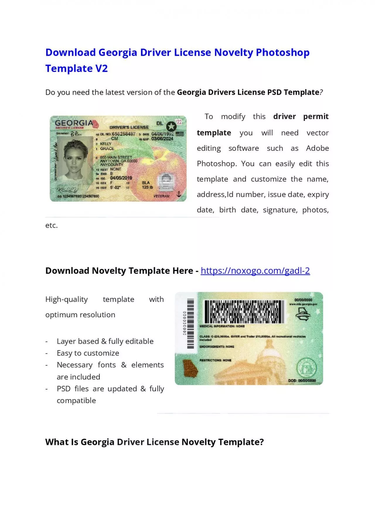 Georgia Drivers License PSD Template (V2) – Download Photoshop File