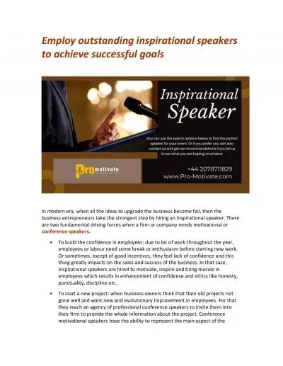 Employ outstanding inspirational speakers to achieve successful goals