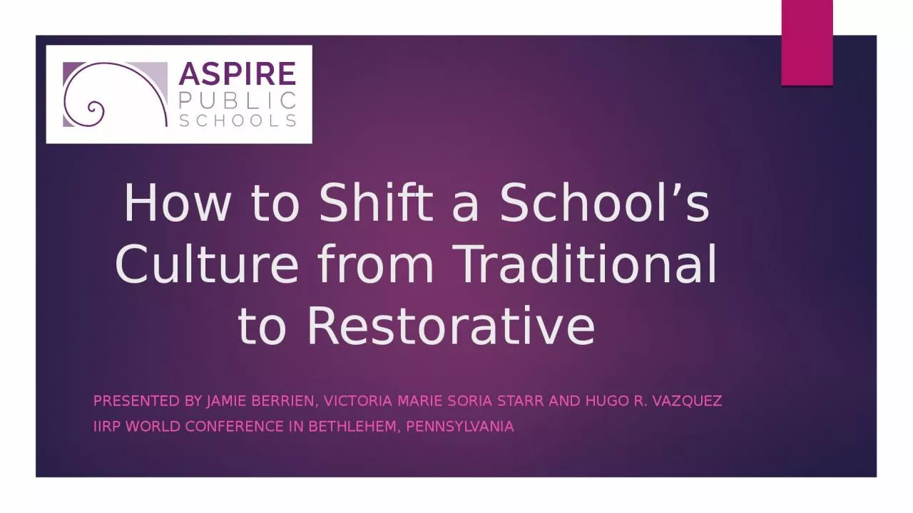 PPT-How to Shift a School’s Culture from Traditional to Restorative