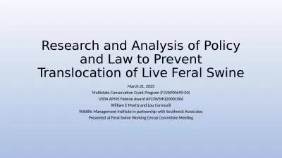 Research and Analysis of Policy and Law to Prevent Translocation of Live Feral Swine