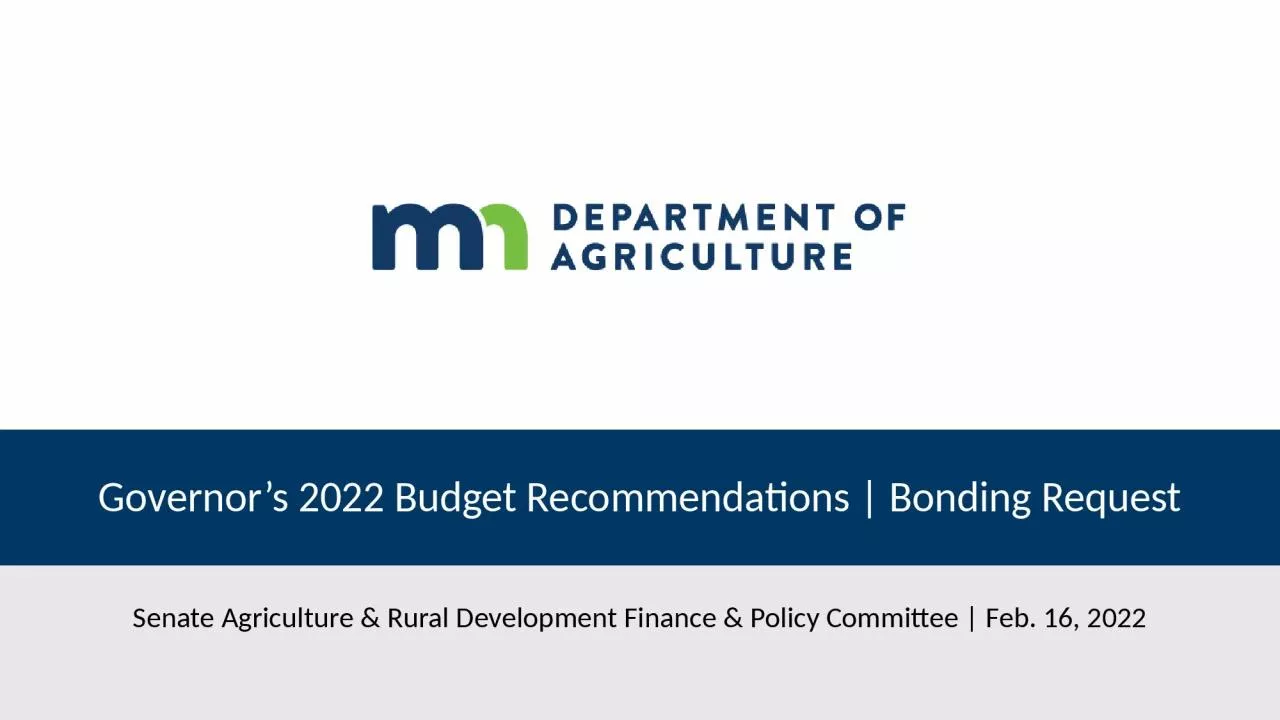 PPT-Governor’s 2022 Budget Recommendations | Bonding Request