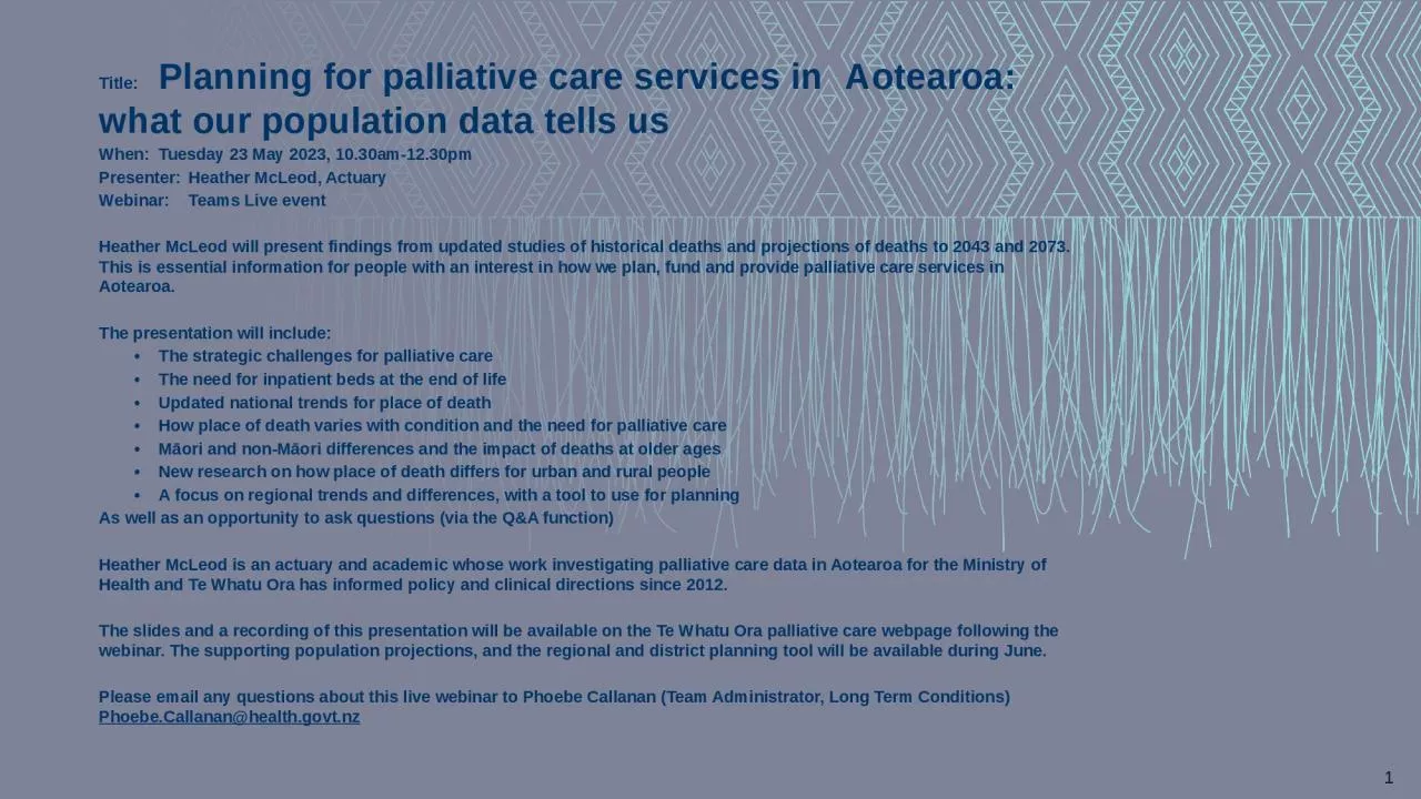 PPT-Title: Planning for palliative care services in Aotearoa: what our population data