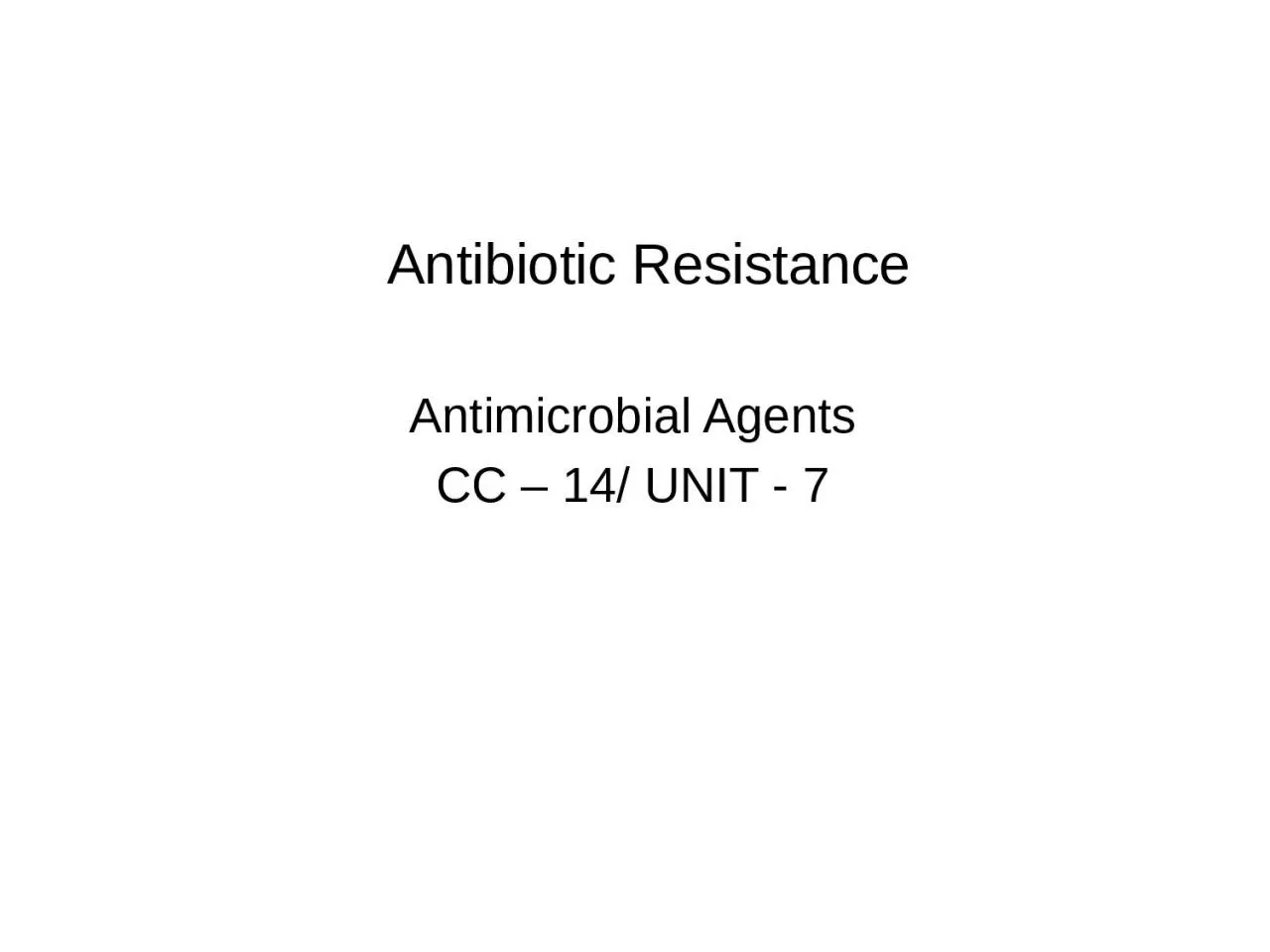 Antibiotic Resistance Antimicrobial Agents