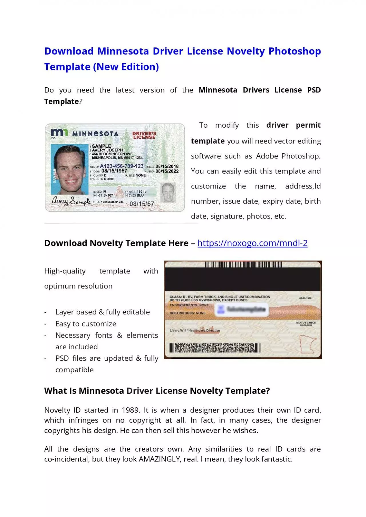 Minnesota Drivers License PSD Template (New Edition) – Download Photoshop File