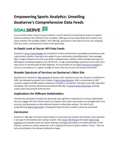 Empowering Sports Analytics: Unveiling Goalserve\'s Comprehensive Data Feeds