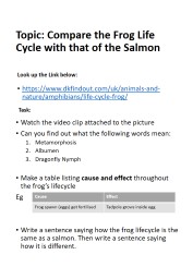 Topic: Compare the Frog Life Cycle with that of the Salmon