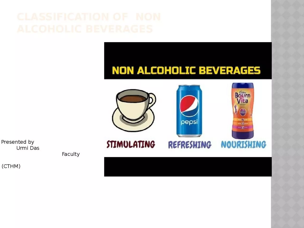 CLASSIFICATION OF  NON ALCOHOLIC BEVERAGES