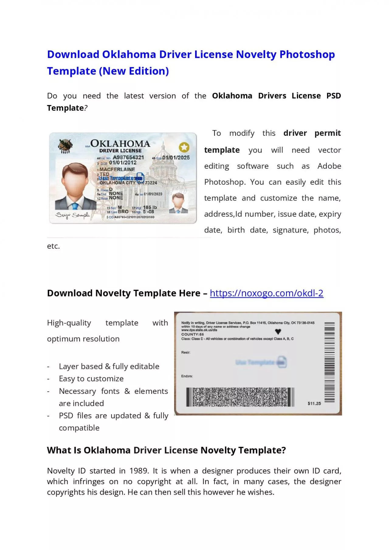 PDF-Oklahoma Drivers License PSD Template (New Edition) – Download