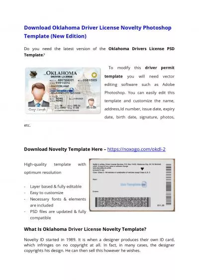 Oklahoma Drivers License PSD Template (New Edition) – Download