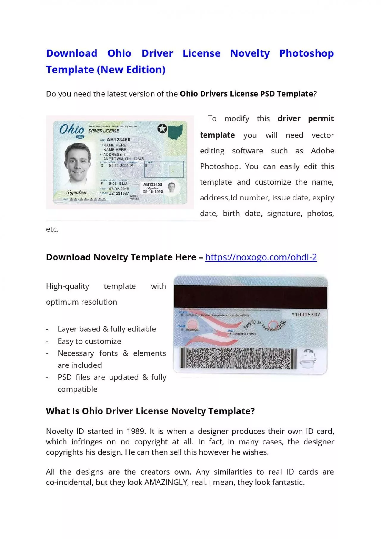 Ohio Drivers License PSD Template (New Edition) – Download Photoshop File