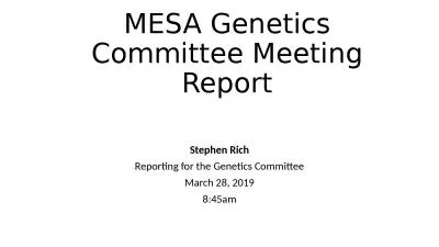 MESA Genetics Committee Meeting Report