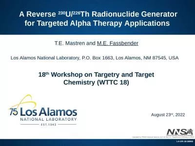 A Reverse  230 U/ 226 Th Radionuclide Generator for Targeted Alpha Therapy Applications