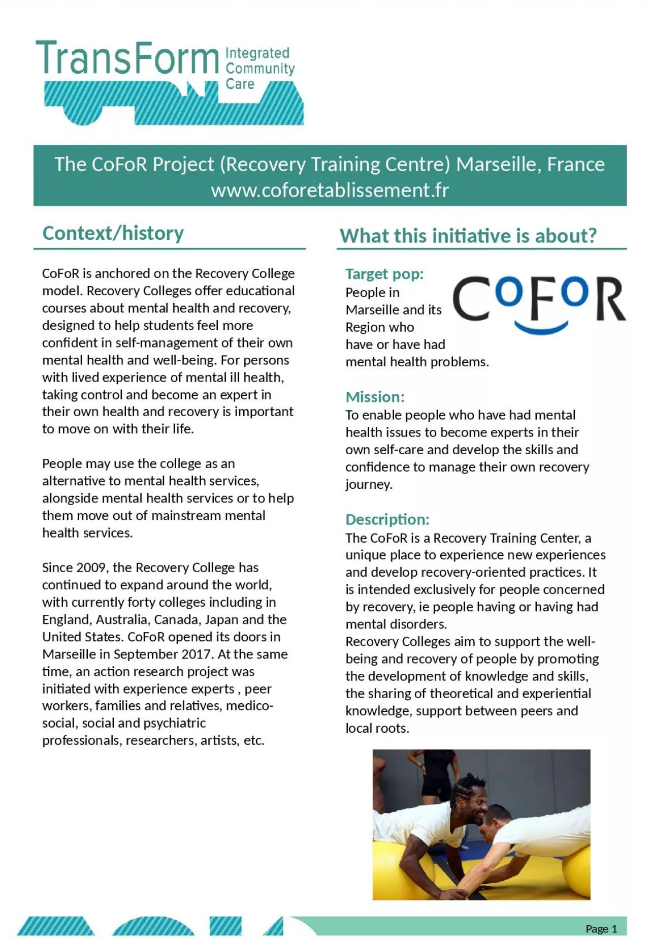 PPT-The CoFoR Project (Recovery Training