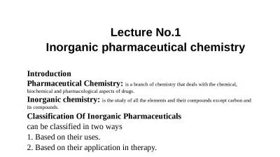 Lecture No.1 Inorganic pharmaceutical chemistry