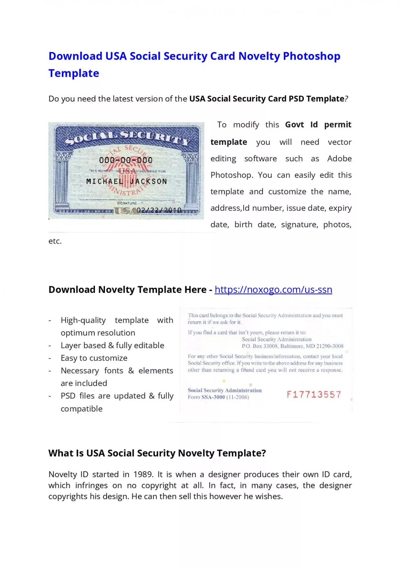 PDF-USA Social Security Card PSD Template (SSN) – Download Photoshop File