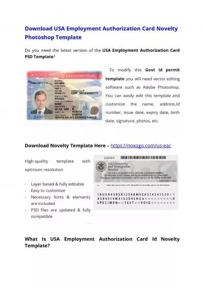 USA Employment Authorization Card PSD Template – Download Photoshop File