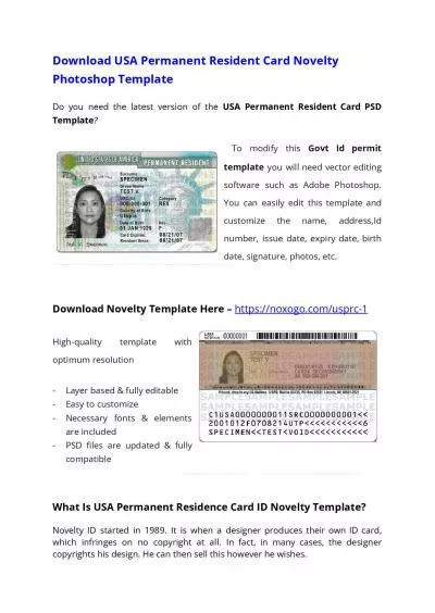 USA Permanent Resident Card PSD Template (New) – Download Photoshop File