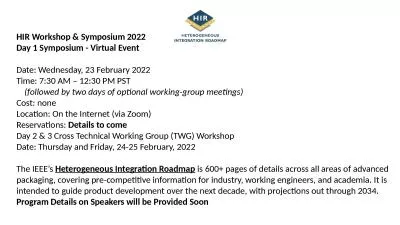 HIR Workshop & Symposium 2022