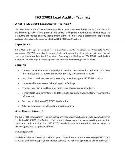 iso 27001 lead auditor training online