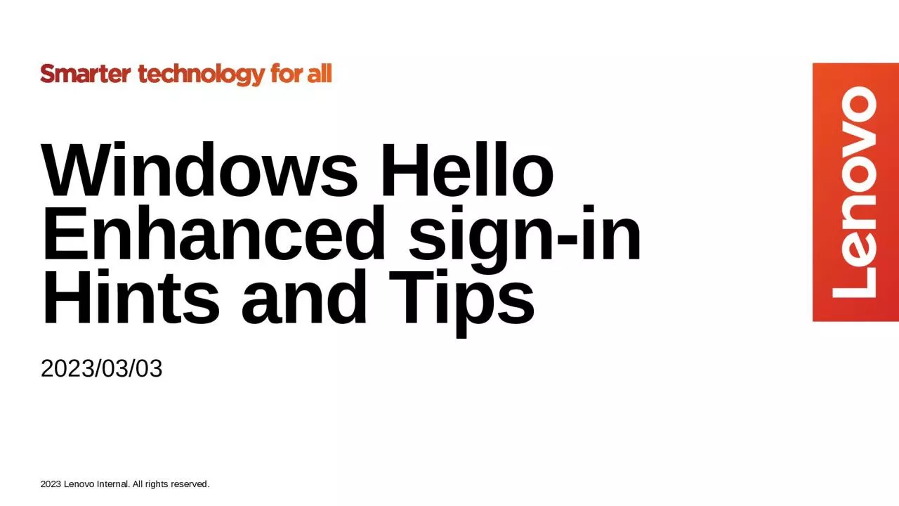 PPT-Windows Hello Enhanced sign-in Hints and Tips