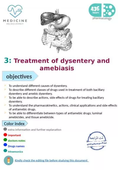 3:   Treatment of dysentery and