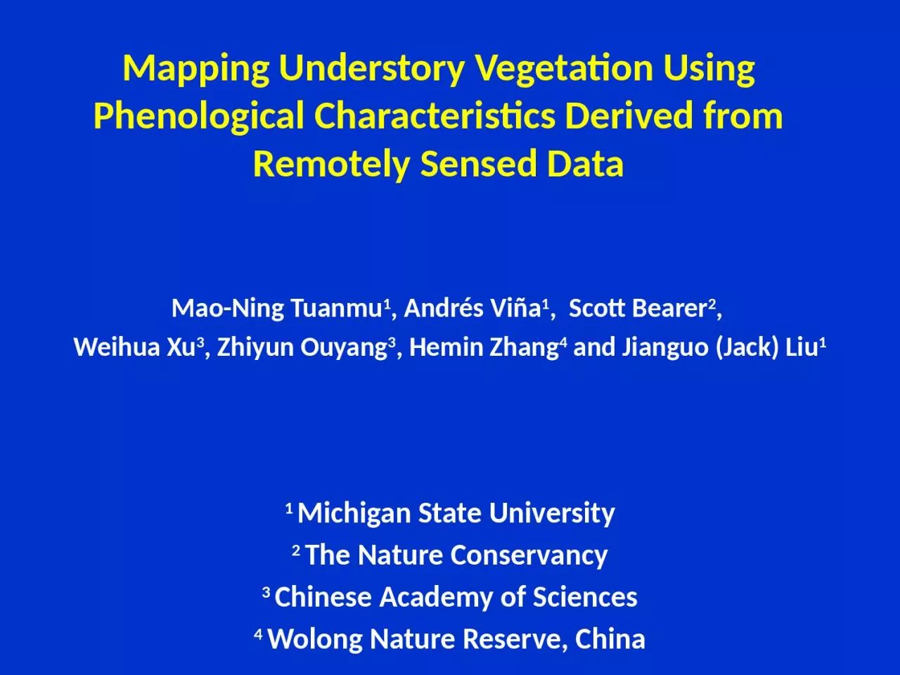 PPT-Mapping Understory Vegetation Using Phenological Characteristics Derived from Remotely