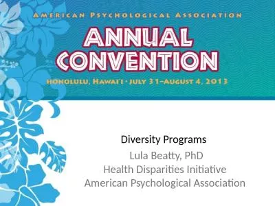 Diversity Programs    Lula Beatty, PhD