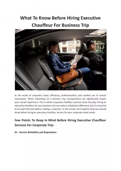 What To Know Before Hiring Executive Chauffeur For Business Trip - MKL Chauffeurs
