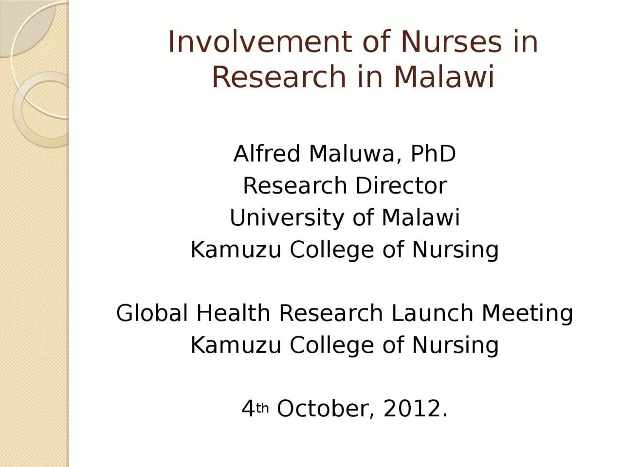 PPT-Involvement of Nurses in Research in Malawi