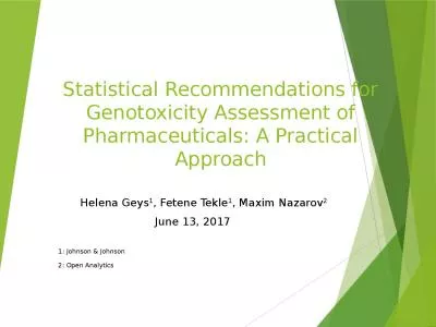 Statistical Recommendations for Genotoxicity Assessment of Pharmaceuticals: A Practical