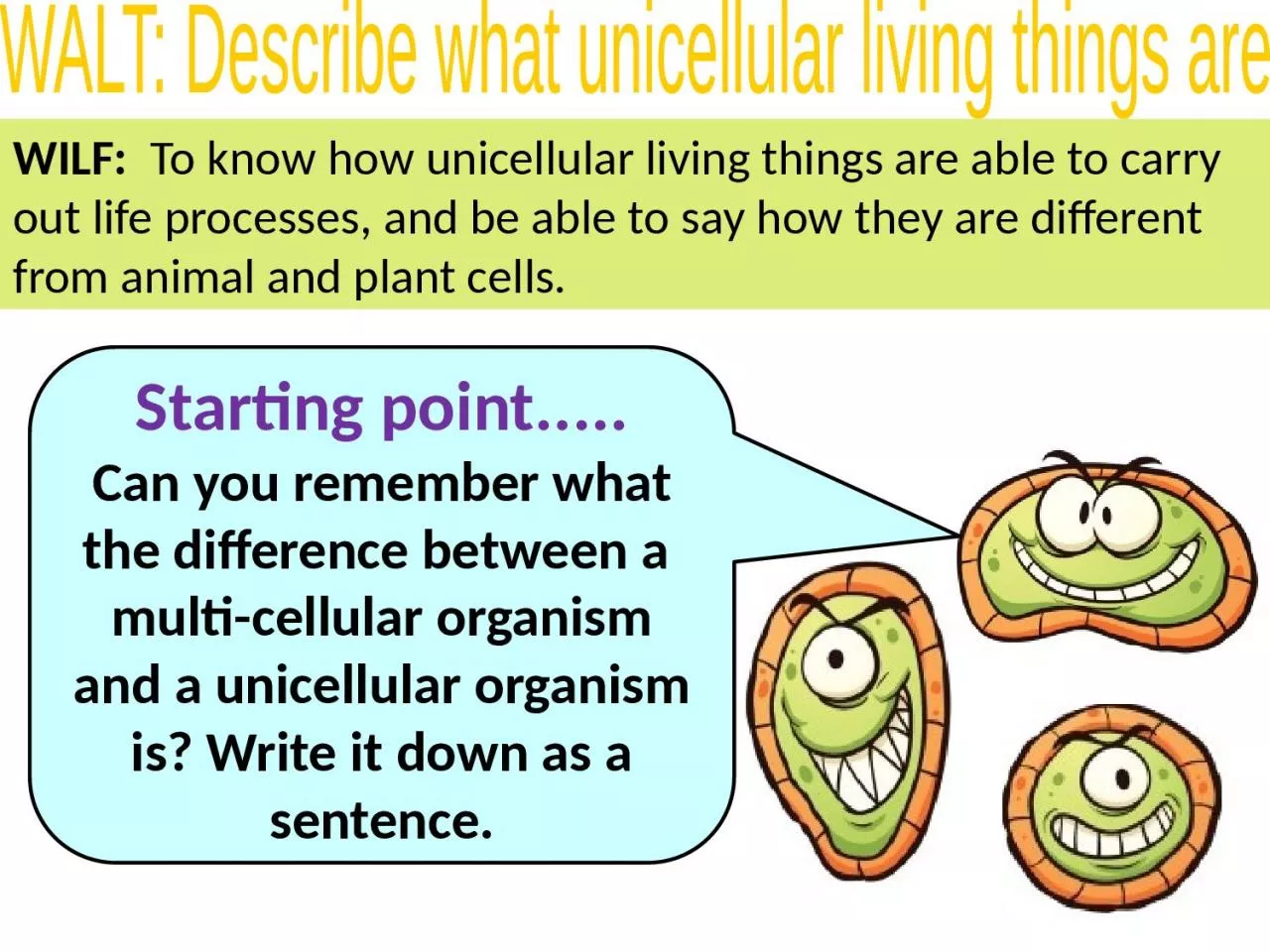 WALT:  Describe what unicellular living things are