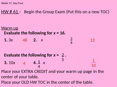 HW # 61  -    Begin the Group Exam (Put this on a new TOC)