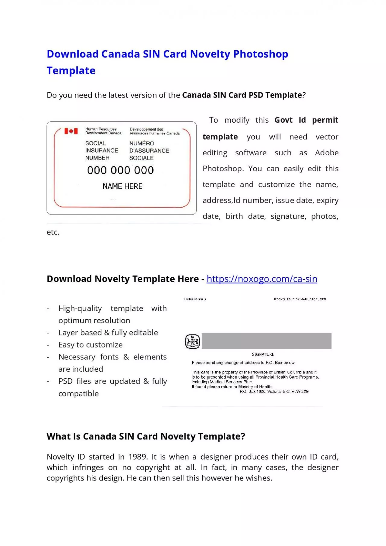 Canada SIN Card PSD Template – Download Photoshop File