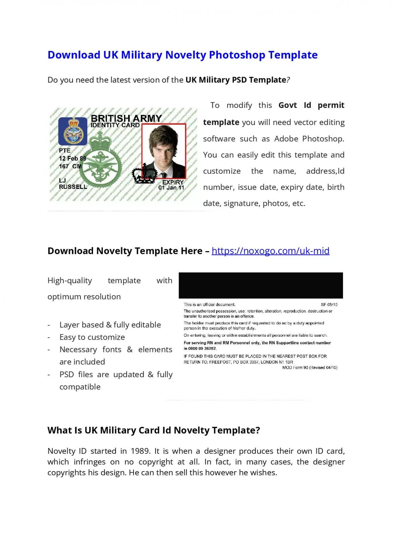 PDF-UK Military ID PSD Template – Download Photoshop File