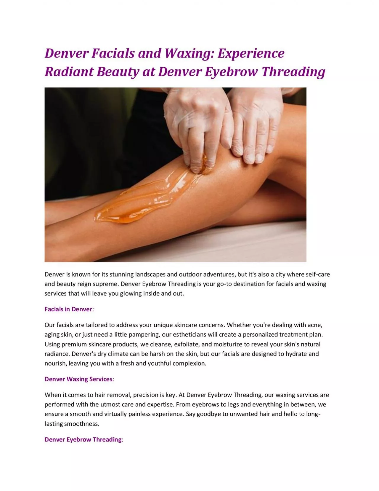 PDF-Denver Facials and Waxing: Experience Radiant Beauty at Denver Eyebrow Threading