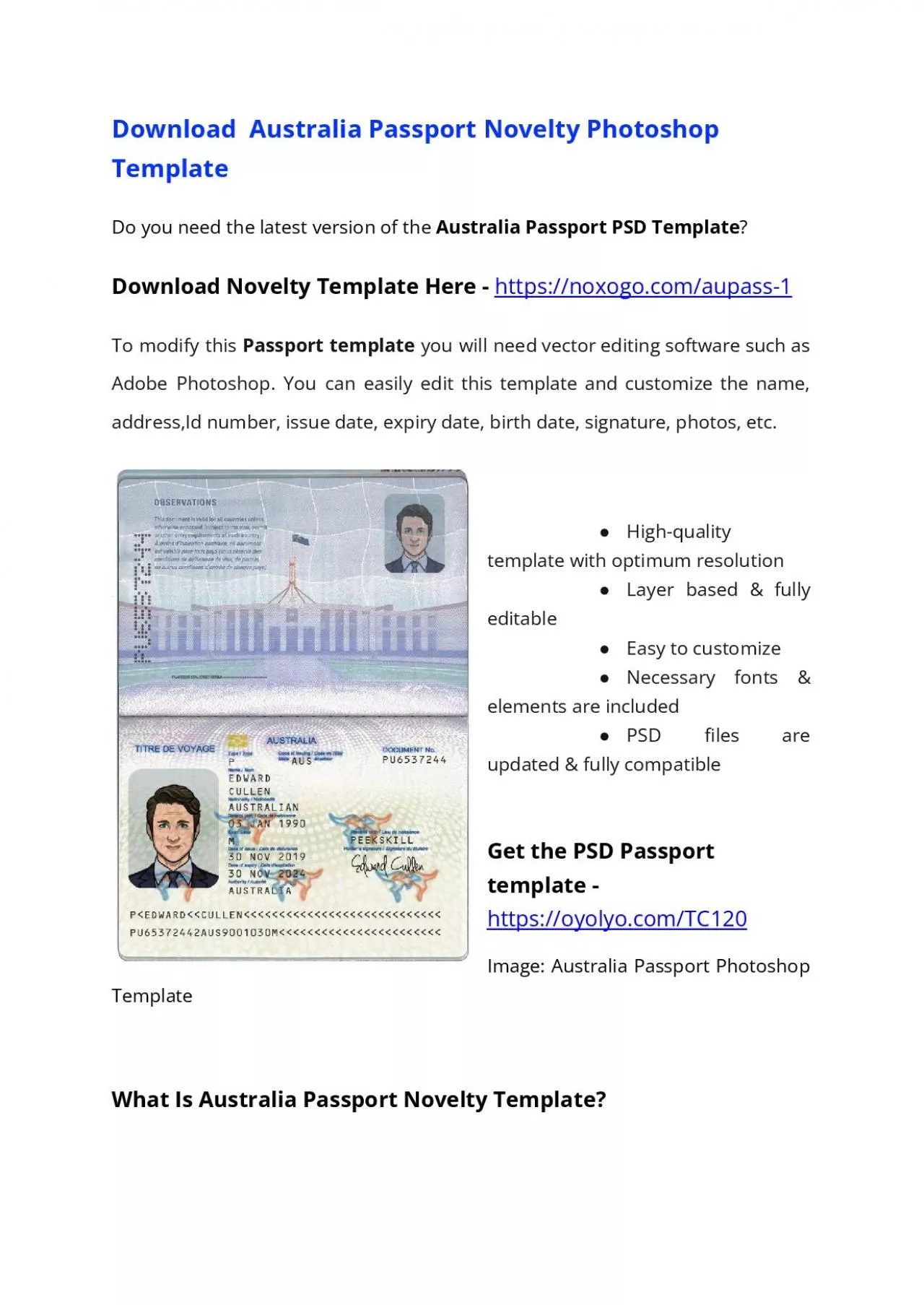 PDF-Australia Passport PSD Template (V1) – Download Photoshop File