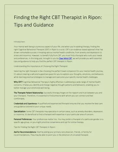 Finding the Right CBT Therapist in Ripon: Tips and Guidance