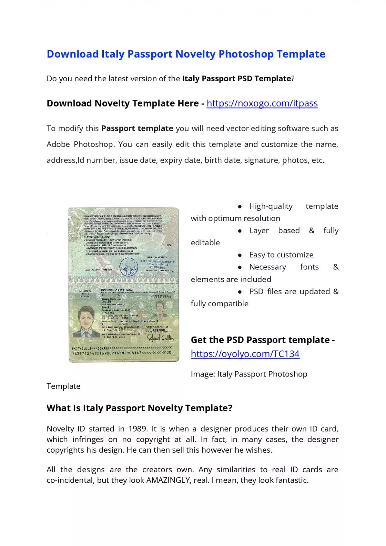 PDF-Italy Passport PSD Template – Download Photoshop File