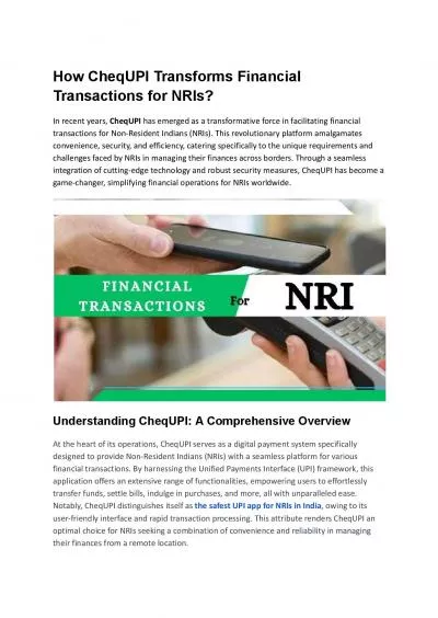 How CheqUPI Transforms Financial Transactions for NRIs?