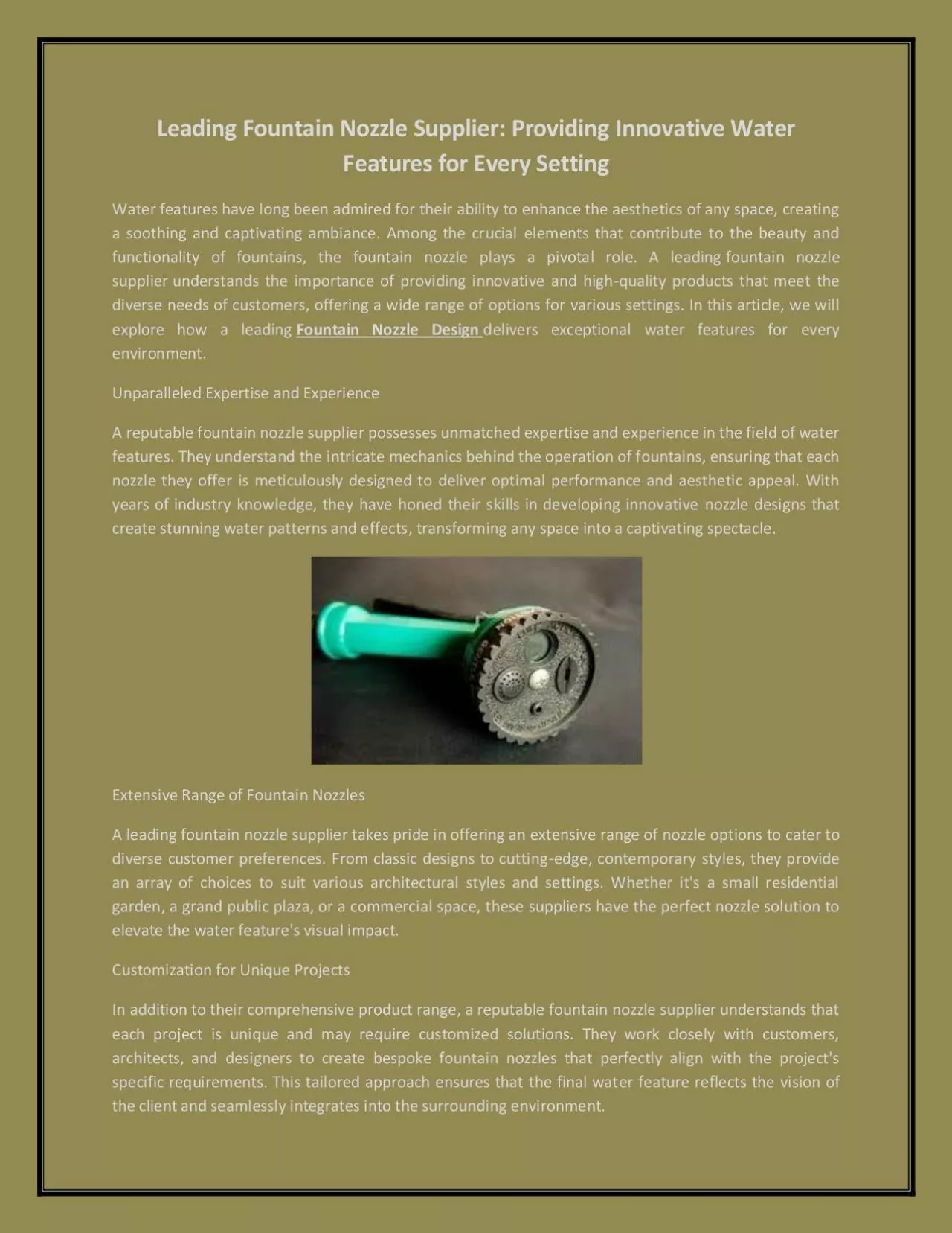 PDF-Leading Fountain Nozzle Supplier: Providing Innovative Water Features for Every Setting