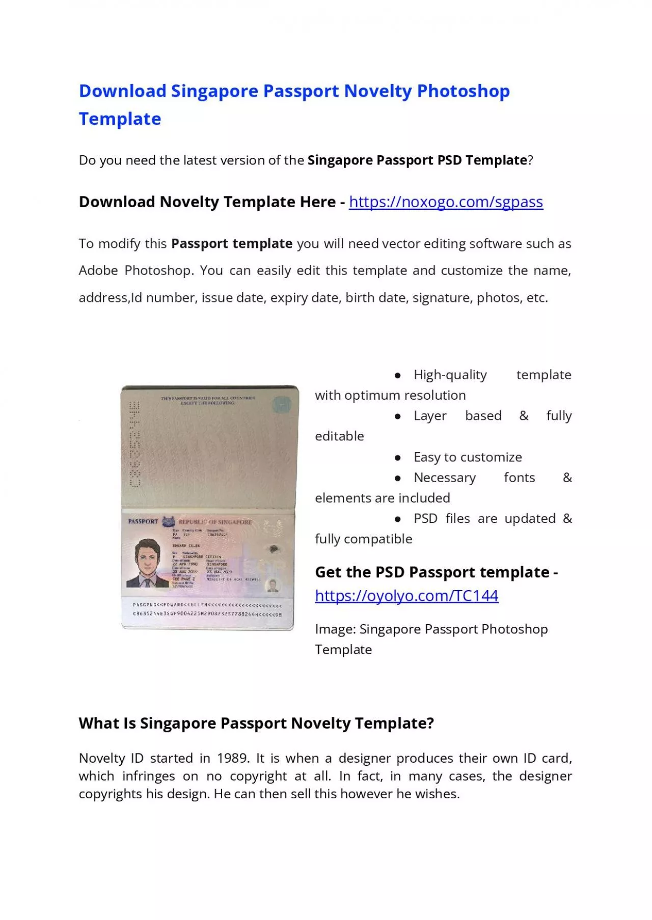 PDF-Singapore Passport PSD Template – Download Photoshop File