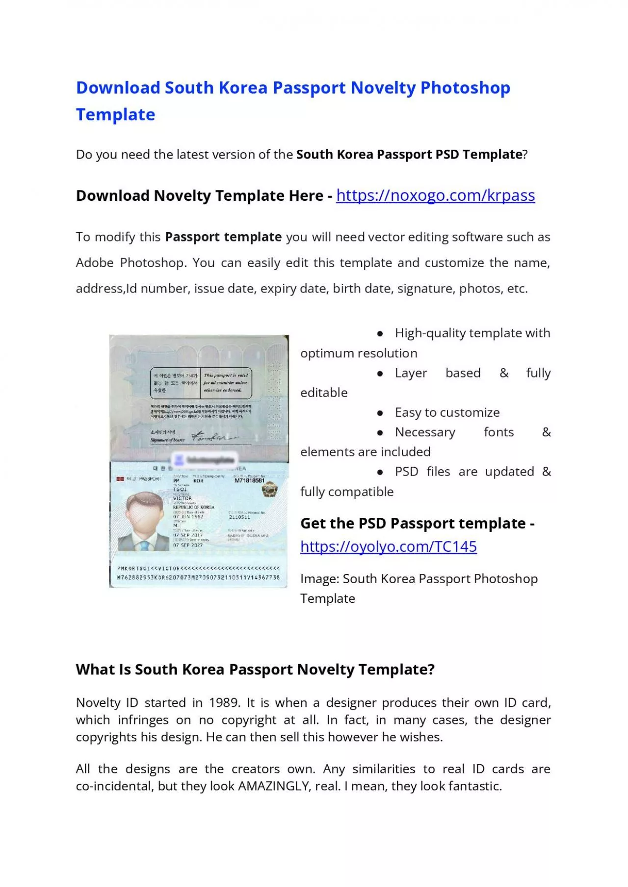 PDF-South Korea Passport PSD Template – Download Photoshop File