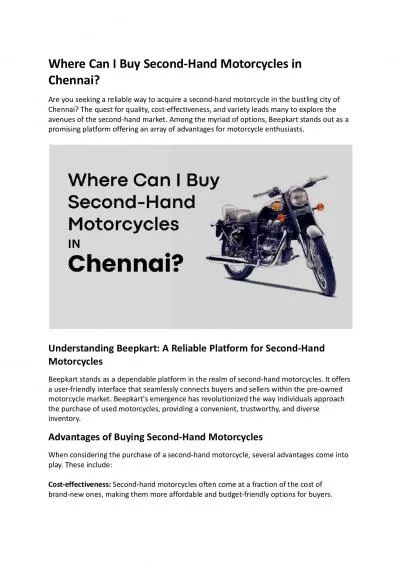 Where Can I Buy Second-Hand Motorcycles in Chennai?