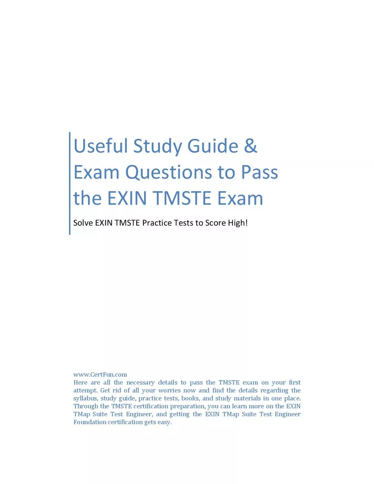 PDF-Useful Study Guide & Exam Questions to Pass the EXIN TMSTE Exam