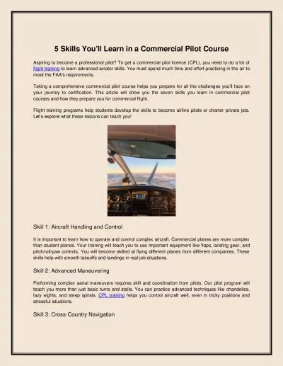 5 Skills You\'ll Learn in a Commercial Pilot Course