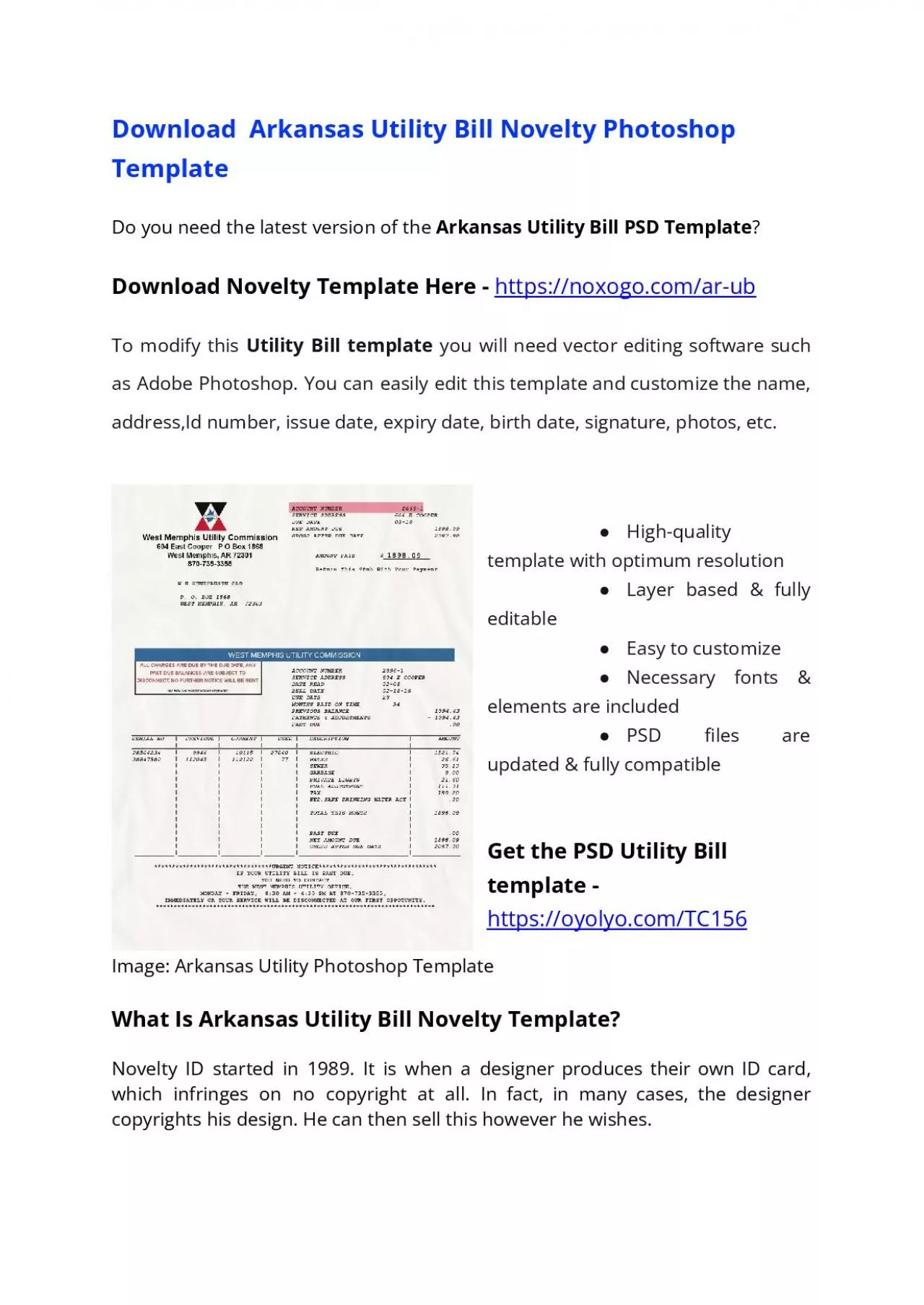 PDF-Arkansas Utility Bill PSD Template – USA Proof of address