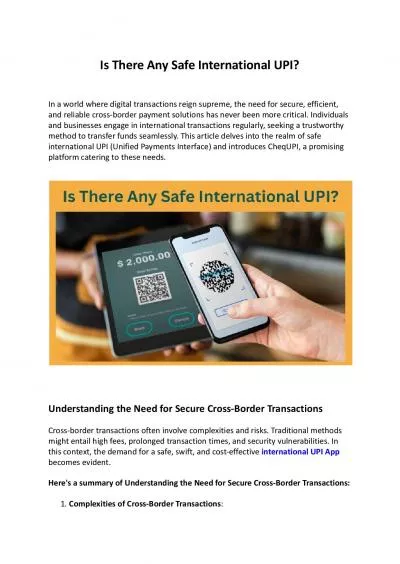 Is There Any Safe International UPI?