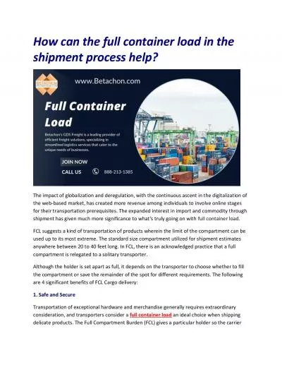 How can the full container load in the shipment process help?