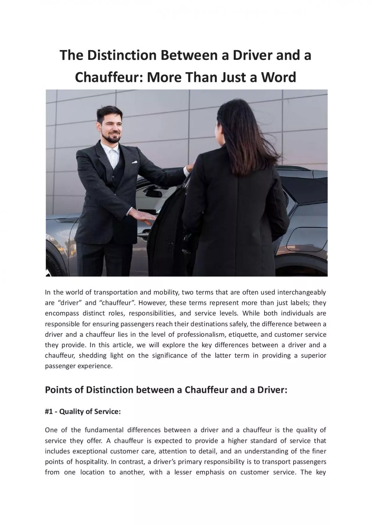 The Distinction Between a Driver and a Chauffeur: More Than Just a Word