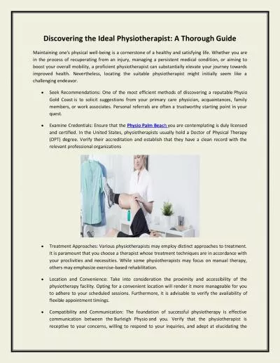 Discovering the Ideal Physiotherapist: A Thorough Guide